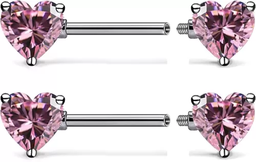 F136 Titanium Multicolor Heart CZ 14g Nipple Barbell Rings Piercing Jewelry Internally Threaded for Women Hypoallergenic