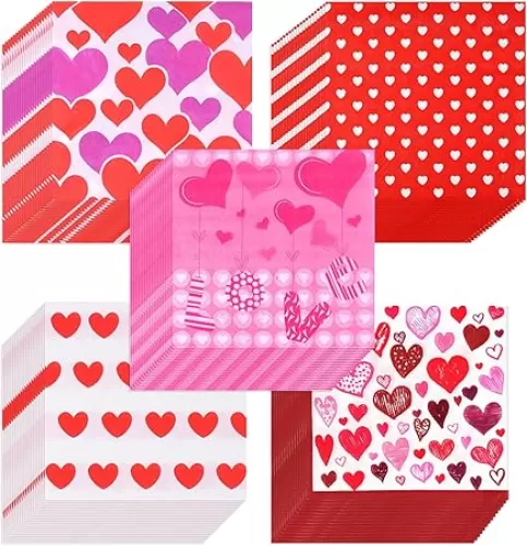 FEPITO 100 Pcs Valentine's Day Napkins Hearts Design Luncheon Napkins for Valentine's Day Decoration, Bridal Shower, Wedding, Birthday Party