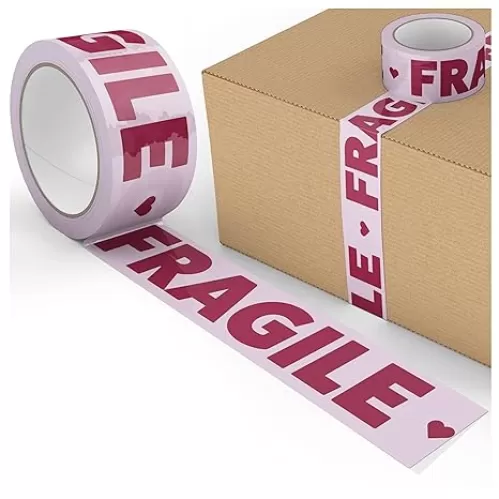 Fragile Packing Tape, Pink Burgundy Heart Cute Designer Packaging and Shipping Tape for Small Business - Printed Tape for Moving, 1.88" x 110 Yards (330 feet)