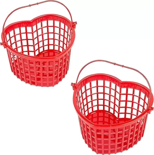 Fun Express 12 pack Valentine's Day Heart Shaped Baskets, 7" x 4.5" Empty Baskets, BPA Free Plastic, Organization Supplies, Red