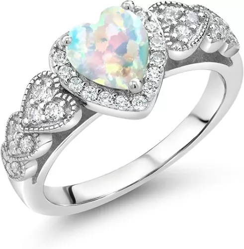 Gem Stone King 925 Sterling Silver Gemstone Birthstone Heart Engagement Ring | 6MM Heart Shape | Wedding Engagement Anniversary Promise Ring For Women | Available In Size 5, 6, 7, 8, 9