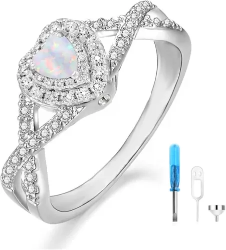 Gemstone Cremation Urn Ring for Ashes 925 Sterling Silver Personalized Heart Shape Gemstone Moissanite Keepsake Memorial Ashes Ring for Women Keepsake Memorial Jewelry for Ashes