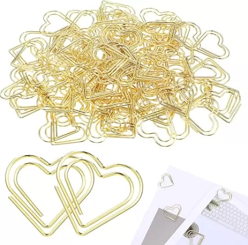 Giantree 100 Heart-Shaped Paper Clips, Cute Metal Mini Paper Clips, Small Metal Papers Clip, Heart-Shaped Binder Clip for Document Note Organization, Wedding Decorations, Crafts, and Office Supplies