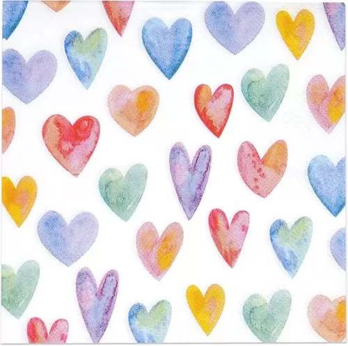 Gift Boutique 100 Colorful Heart Cocktail Beverage Napkins Disposable Paper Love Hearts Dessert Napkin for Spring Summer Valentine