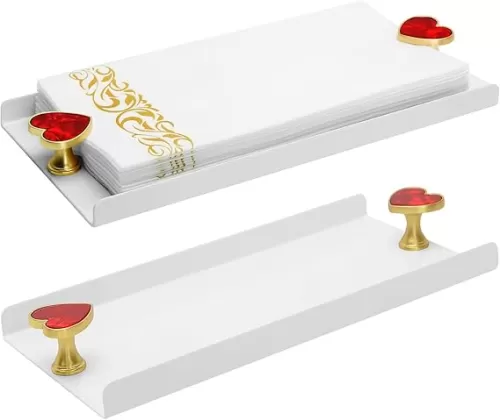 Gold Napkin Holder for Bathroom, White Guest Napkin Holders with Heart-shaped handle, Guest Towel Holder Tray for Bathroom, Kitchen, Table, Wedding, Party Decoration
