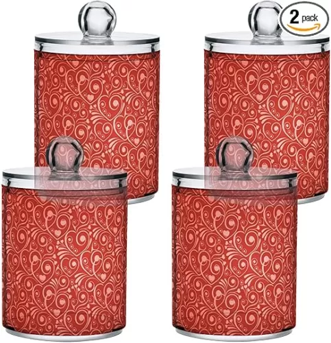 Gredecor 2 Pack Apothecary Jars with Lid Vintage Heart Shape Qtip Holder Dispenser Clear Mother's Valentine's Day Storage Canisters for Bathroom Vanity Organization