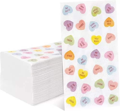 GROBRO7 100 Pcs Valentine Conversation Heart Napkins Love Motto Disposable Guest Towels 3 Ply Bathroom Restaurant Paper Hand Tissue for Wedding Bridal Shower Holiday Birthday Party Supplies