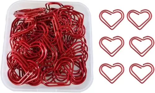 GSHLLO 50 Pcs Heart Shaped Paper Clips Small Office Paperclips Metal Paper Clamps Love Shaped Paperclips Journaling Bookmark Clips for School Red