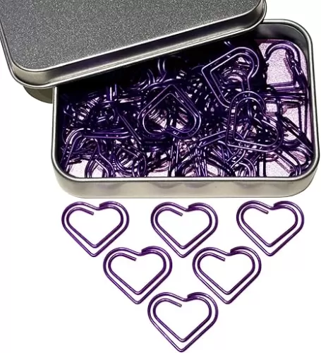 Heart Paper Clips, 100PCS Cute Love Heart Bookmark Clips, Purple Love Heart Shaped Paper Clips (Purple)