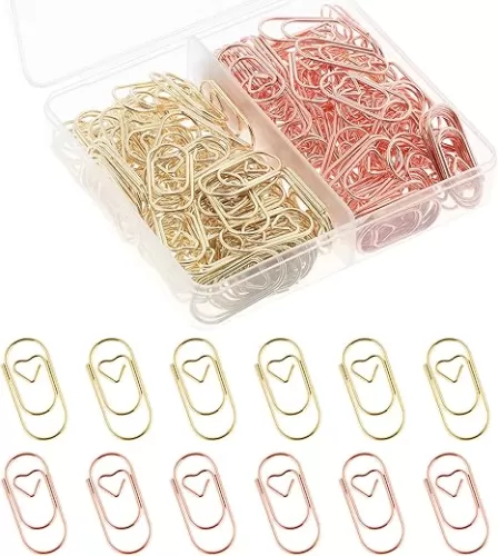 Heart Paper Clips, 160 Pcs Love Heart Shaped Small Paper Clips Stainless Steel Mini Cute Paper Clips for Home Office School Document Note Desk Organizers DIY Crafts (Gold, Rose Gold)
