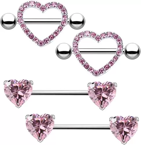 HEKEUOR 14G Surgical Steel Nipple Ring CZ Barbell Heart Shape for Women nippleshield Piercing Body Piercing