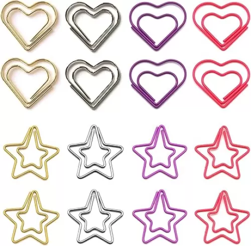 Hesena 200 Pcs Cute Paper Clips Set, 100 Pcs Heart & 100 Pcs Star Shaped Shape Paper Clipss, for Office and Home (Heart Shape+Star Shape)