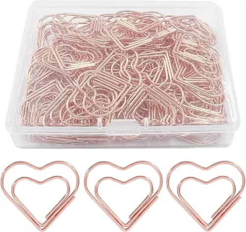 Hitefu 100 Pcs Love Heart Shaped Clips, Mini Cute Paper Clips, Tiny Paper Clips for Decoration, Organization, Bookmarks, School (Rose Gold)
