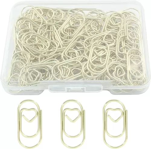 Hitefu 100 Pcs Mini Heart Shaped Clips, 2 cm Cute Paper Clips, Tiny Paper Clips for Decoration, Organization, Document, Office (Gold)