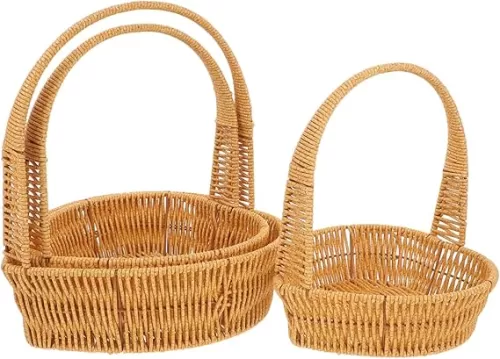 IMIKEYA 3Pcs Heart Shaped Hand Woven Rattan Flower Basket Present Storage Basket for Candy Fresh Flowers and Decorative Storage for Weddings and Special Occasions