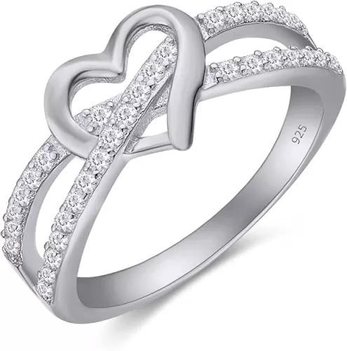 Infinity Heart Promise Ring Natural Diamond, Cubic Zirconia, Moissanite or Lab Grown Diamond Split Shank Engagement Ring for Women in 10K Solid Gold Or 14K Gold Over Sterling Silver Jewelry Gift for Her