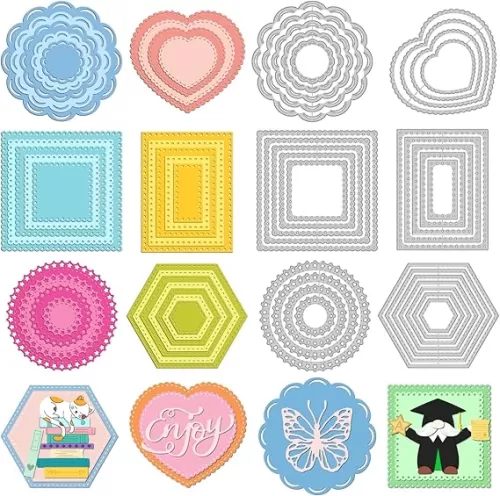 INFUNLY 6 Styles Frame Metal Die Cuts Rectangle Die Cut Shapes Heart Cutting Dies for Card Making Different Shapes Metal Die Stencils Circle Embossing Template for DIY Scrapbooking Craft Supplies