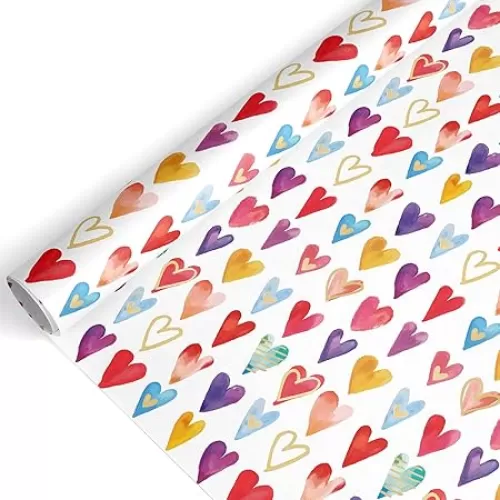 JarThenaAMCS Valentine's Day Wrapping Paper -Mini Roll- 17 Inch x 32.8Ft Colorful Heart Gift Wrap Art Paper for Wedding Bridal Baby Shower Anniversary DIY Craft