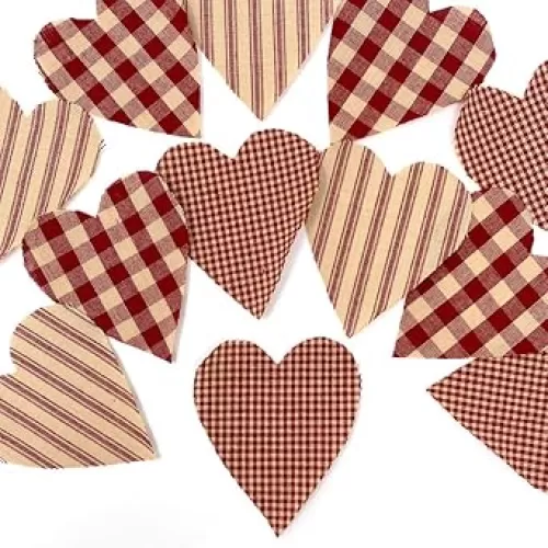 JCS Red 5 inch Precut Heart Shaped Cotton Homespun Fabric, Set of 12