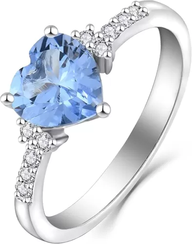 JO WISDOM Women Rings, 925 Sterling Silver Heart Shaped Promise Engagement Rings for Women with 7.5mm 5A Cubic Zirconia Statement Rings for Women