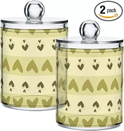 Kigai Heart Shaped Qtip Holder Dispenser 2 Pack Plastic Apothecary Jar Storage Organization Bathroom Vanity Makeup Storage Organization for Cotton Ball Swab Pad