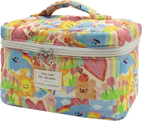 Large Makeup Bag, Cute Cosmetic Bag for Women Girls, Floral Coquette Aesthetic Toiletry Bag, Travel Make Up Organizer Bag (Heart Shape)