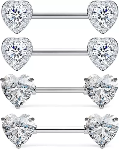Lcolyoli 14G Surgical Steel Nipple Rings Heart Nipple Shield Barbell Ring Bar Nipple Piercing Jewelry for Women Clear Diamond CZ Set