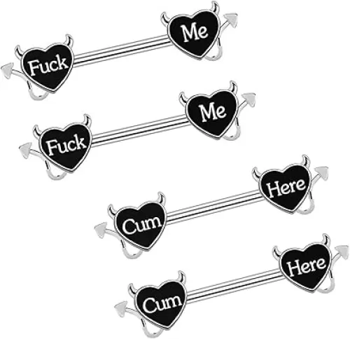 Letter Nipple Ring 14G 316L Surgical Steel Nipple Barbell Heart Shape Devil Body Piercing Jewelry for Women Men