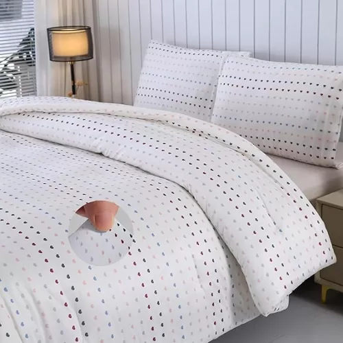 MAG 3Pcs White Jersey Knit Comforter, Love Heart Twin Bed Set, Kawaii Valentines Day Women Room Decor Comforter Set Twin, for Girls Boys Kids, Toddler, Elastic, Breathable, Super Soft.