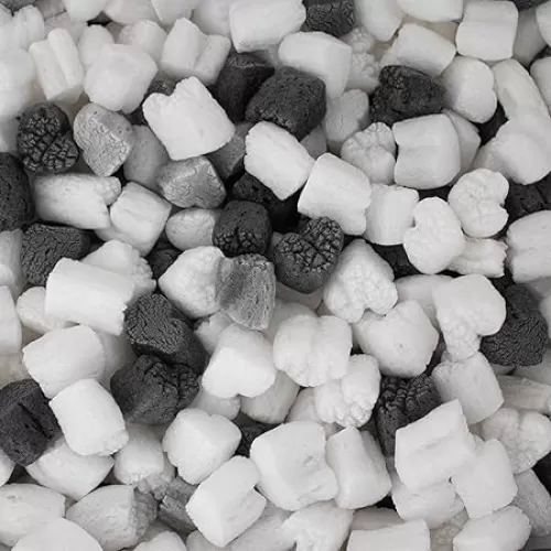 Magicwater Supply - .25 Cu Ft - Black & White Heart Shaped Recycled Anti Static Packing Peanuts - Compostable & Biodegradable Cushion for Shipping - Dust-Free & Abrasion Resistant - Void Filler
