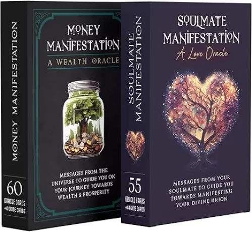 Manifestation Oracle Cards for Attracting Love and Abundance - Money Manifestation + Soulmate Manifestation (2-Deck Bundle) - Oracle Cards with Meanings on Them for Beginners to Advanced Readers