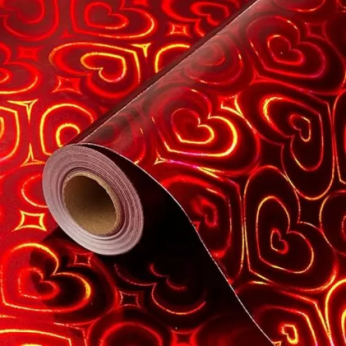 MAYPLUSS Red Wrapping Paper Roll, 17 Inch X 33 Feet Metallic Holographic Heart Gifted Wrapping Paper for Wedding, Anniversary, Party, Christmas