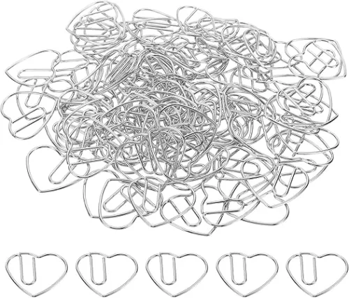 MECCANIXITY Paper Clip Heart-Shaped Cute Decorative Fun Clips Bookmarks 1.1 Inch Silver Tone for Organize Office Home, Pack of 100