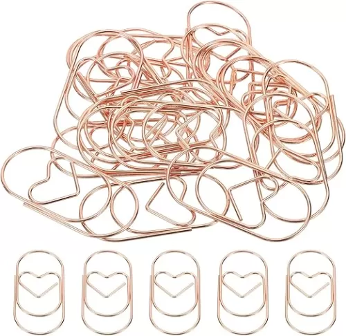 MECCANIXITY Paper Clip Heart-Shaped Cute Decorative Fun Clips Bookmarks 2 Inch Rose Gold for Organize Office Home, Pack of 20