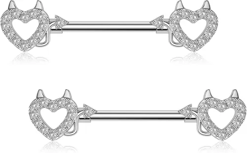 Melighting Devil Nipple Rings 14G Surgical Steel 316L Heart Shape Nipple Barbell CZ Nipple Piercing Jewelry for Women Men Body Piercing Jewelry