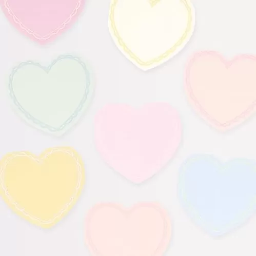 Meri Meri Pastel Heart Napkins (Pack of 16), Valentine's Day Disposable Napkins, Thick 3-Ply Paper Napkins, 8 Pastel Colours, Complementary Borders, Kids & Adults