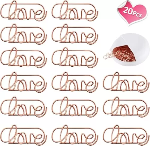 MIASTAR Lovely Heart Shape Small Copper Paper Clips - Cute Office School Wedding Party Invitation Valentine Decoration - Planner Paperclips (20 pcs) (Love)