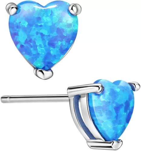 Michooyel Sterling Silver Opal Stud Earrings for Women Solitaire 6x6mm Heart Shaped Opal Gemstone Earrings for Women