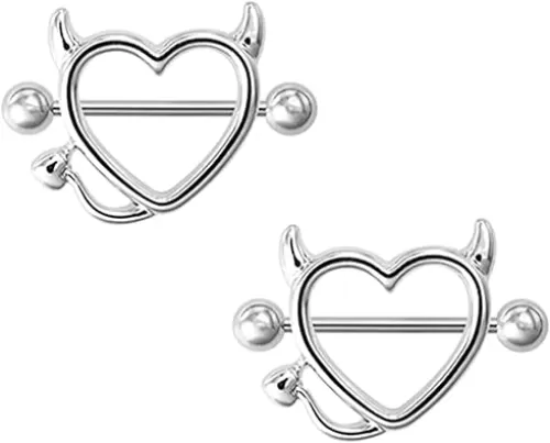 MIFYNN Devil Heart Nipple Rings - Surgical Steel Piercing Barbell Shield Cover Hoops
