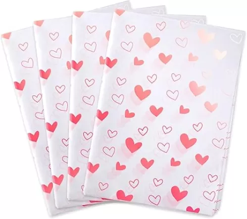 MR FIVE 100 Sheets White with Salmon Pink Hearts Tissue Paper Bulk, 20" x 14", Pink Heart Tissue Paper for Gift Bags, Birthday, Valentine's, Mother's Day, Weddings