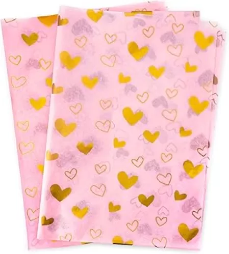 MR FIVE Pink & Gold Heart Tissue Paper, 28" x 20", 30 Sheets - Perfect for Gift Bags, Birthdays, Valents' Day, Mother's Day & Weddings