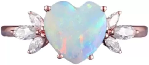 Opal Engagement Ring for Women 1CT Heart Shape Opal S925/10K/14K/18K Art Deco Promise Ring for Wife Her Bridal Wedding Custom Gift For Her Size 3-13