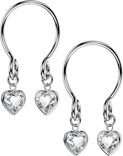 OUFER 2pcs Adjustable Nipple Jewelry, Clear Heart-shape CZ Fake Nipple Rings, Stainless Steel