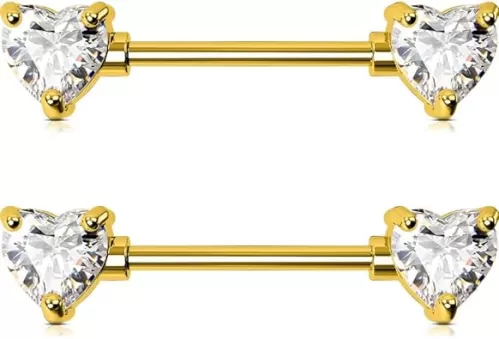 OUFER Titanium Heart Nipple Rings, Clear CZ Bars, 14G Piercing Jewelry for Women Sexy