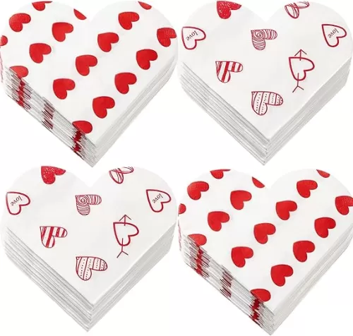 Outus 160 Pack Valentine's Day Heart Shaped Napkins Disposable Red Paper Cocktail Napkins Bulk Valentines Day Party Supplies Valentine's Day Decorations for Wedding Banquet Birthday 6.5 x 6.5 Inches