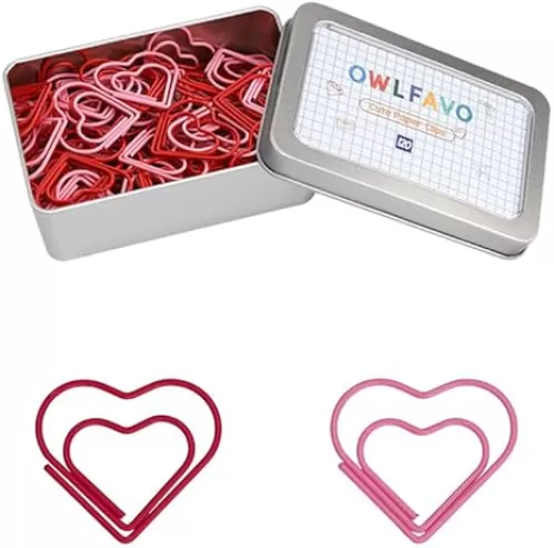 OWLFAVO 120pcs Heart Shape Paper Clips with Clear Box, Red and Pink, Funny Cute Paperclips Bookmarks Planner Clips for Fun Office Supplies School Gifts Wedding Decoration