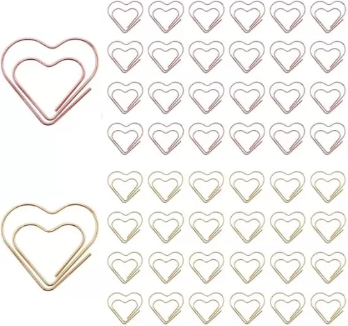 OWLFAVO 50pcs Heart Shape Paper Clips with Clear Box, Rose Gold and Yellow Gold, Funny Cute Paperclips Bookmarks Planner Clips for Fun Office Supplies School Gifts Wedding Decoration