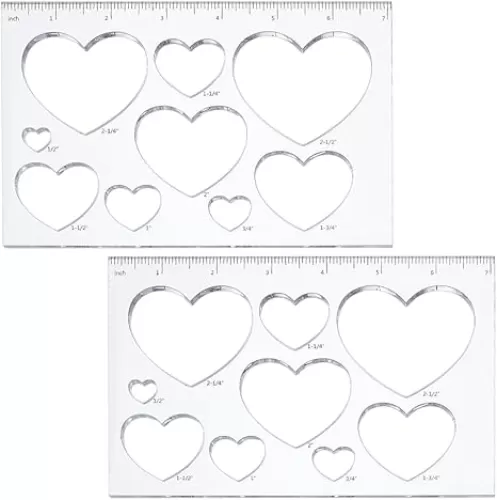 PH PandaHall 2pcs 9 in 1 Heart Inlay Template Router Stencils Acrylic Templates Drawing Scale Ruler Measuring Tool for Back to School Office Home Supplies Woodworking 7x4.7 inch