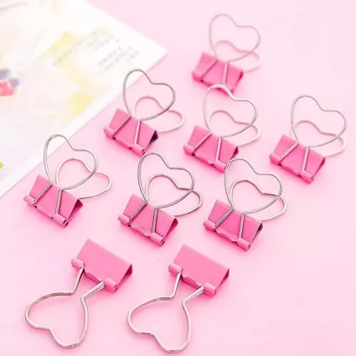 Pink Heart Hollow Out Metal Binder Clips - Notes, Letter, Paper Clamps, Office Supplies - Home, School