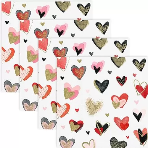 Quera 50 Pack Colorful Heart Cocktail Beverage Paper Napkins Disposable Paper Hearts Dessert Napkin for Spring Valentine's Day Wedding Dinner Supplies Tableware Decor (6.5 x 6.5'')